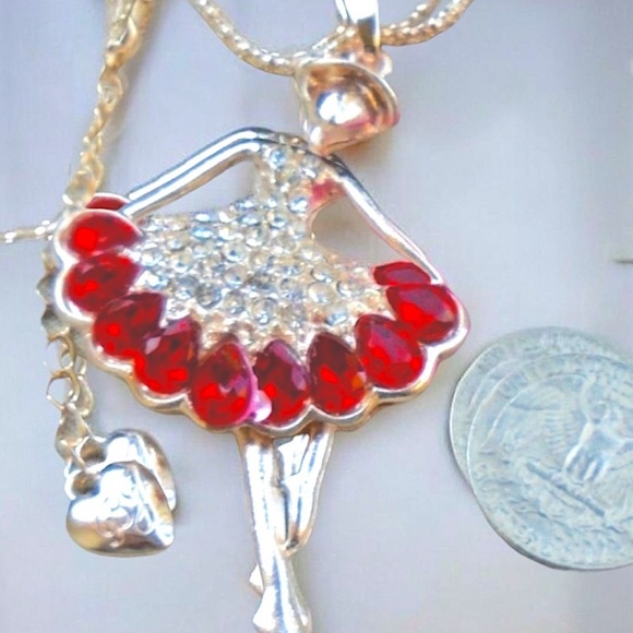 Betsey Johnson Red Crystal Ballet Dancing Girl Pendant Necklace NEW in package - Picture 15 of 16